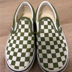 Vans Kids Green and White Checkered Slip-On Sneakers